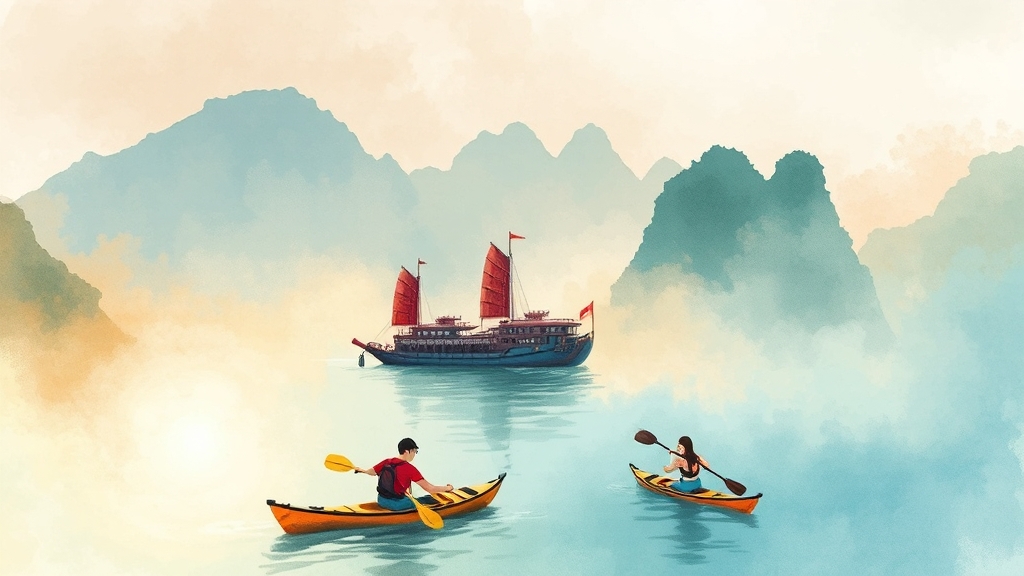 하노이 & 하롱베이 여행 A to Z: 완벽 가이드 (40자) 6 하노이 & 하롱베이 여행 꿀팁 (watercolor 스타일)