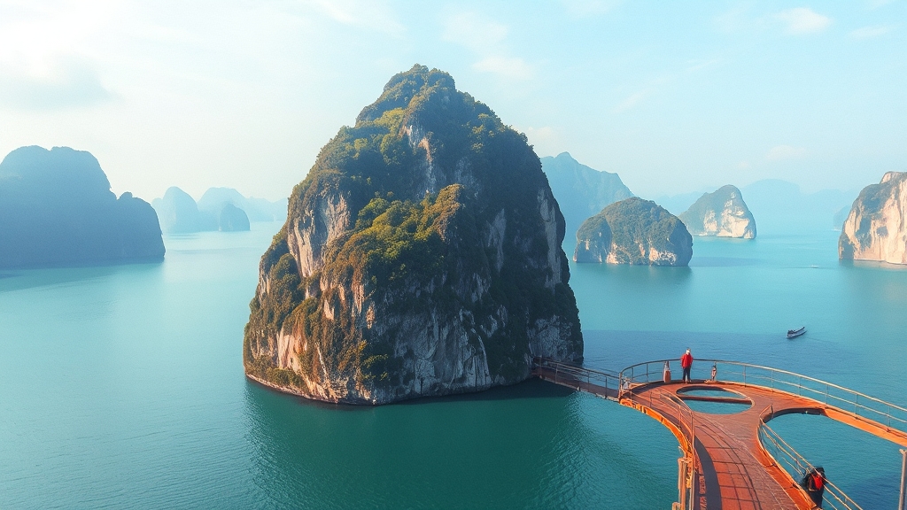 하노이 & 하롱베이 여행 A to Z: 완벽 가이드 (40자) 7 하롱베이 주요 관광지 (watercolor 스타일)