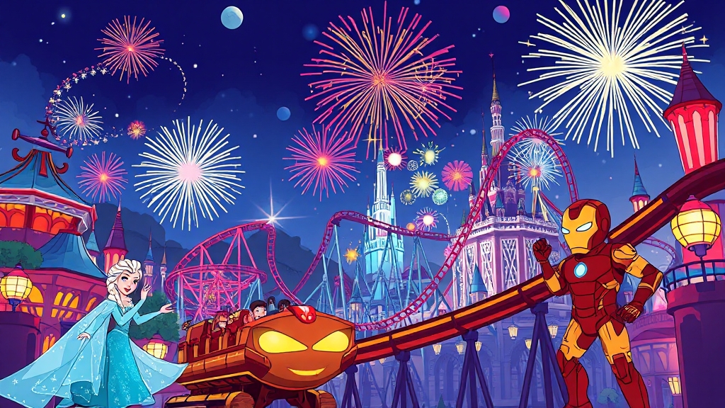 인기 어트랙션 및 즐길 거리 (cartoon 스타일)