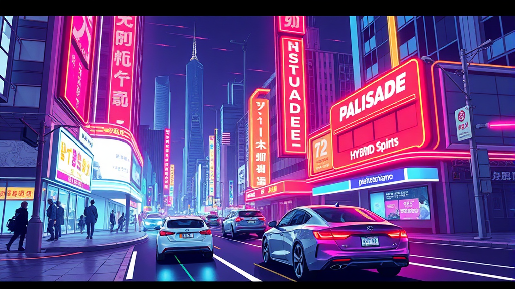 현대차 하이브리드 전략과 팰리세이드 (illustration 스타일)