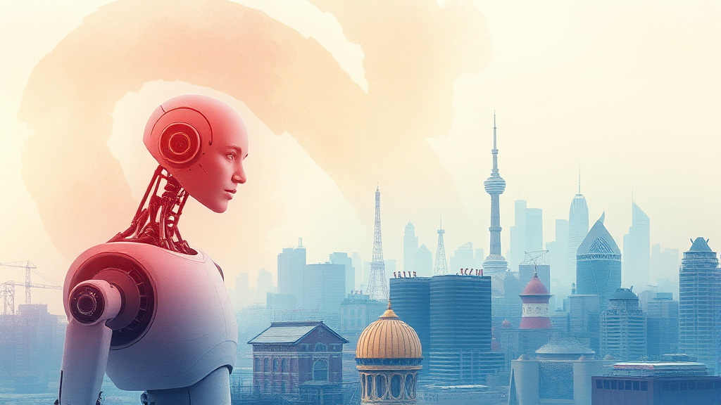 AI 로봇 산업, 국가별 경쟁 (watercolor 스타일)