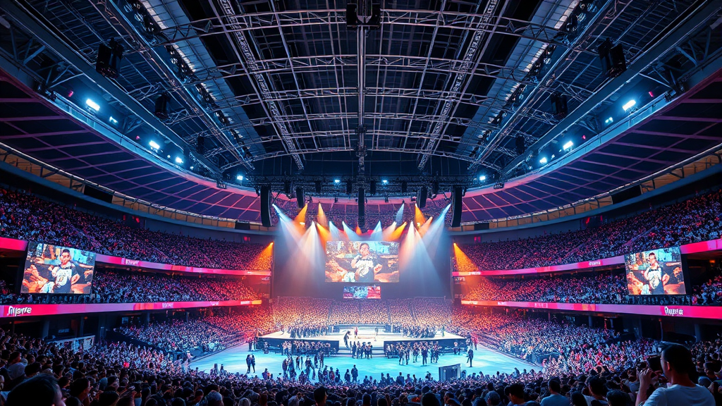 영종도 인스파이어 아레나: K팝 콘서트부터 오로라 쇼까지 완벽 가이드 2 인스파이어 아레나: K팝과 스포츠의 뜨거운 현장 (realistic 스타일)