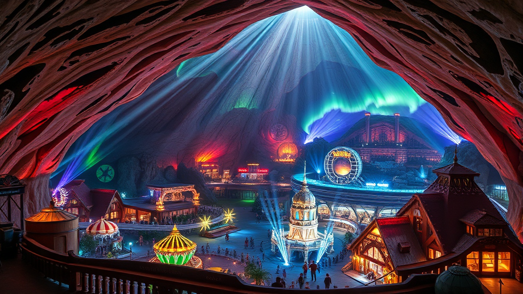 영종도 인스파이어 아레나: K팝 콘서트부터 오로라 쇼까지 완벽 가이드 4 인스파이어 아레나 내부 탐방: 신비로운 공간과 다채로운 즐길 거리 (realistic 스타일)