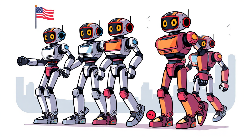 중국 휴머노이드 로봇: 3개월 대기 이유부터 미래 시장까지 6 휴머노이드 로봇 기술 발전과 상용화 가속 (cartoon 스타일)