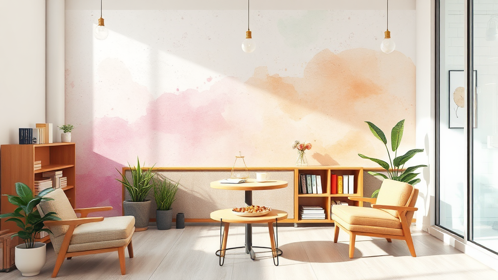 스터디카페, 단순한 공부 공간을 넘어: 편의시설 및 부가 서비스 (watercolor 스타일)