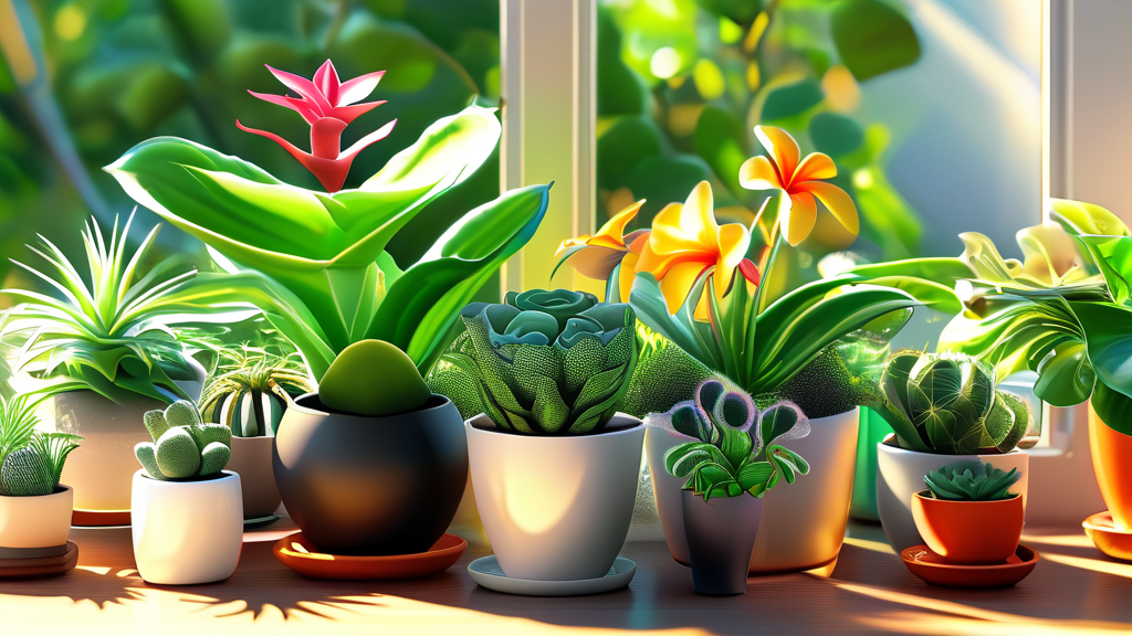 공기정화 식물 관리 팁 (realistic 스타일)