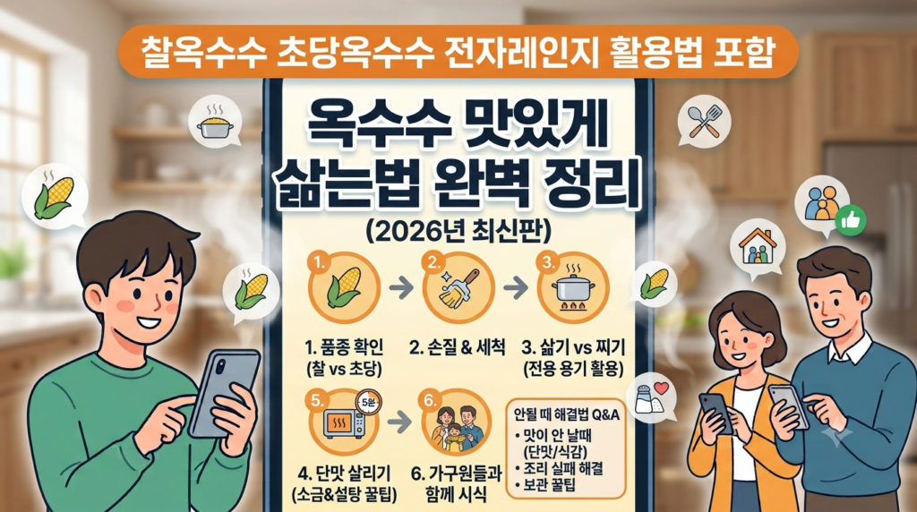 옥수수 맛있게 삶는법 완벽 정리 (2026년 최신판)  찰옥수수부터 전자레인지 활용법까지