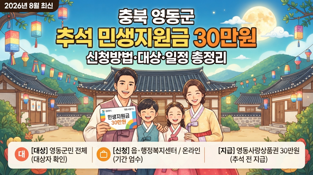 충북 영동군 추석 민생지원금 30만원, 신청방법·대상·일정 총정리(2026년 8월 최신)