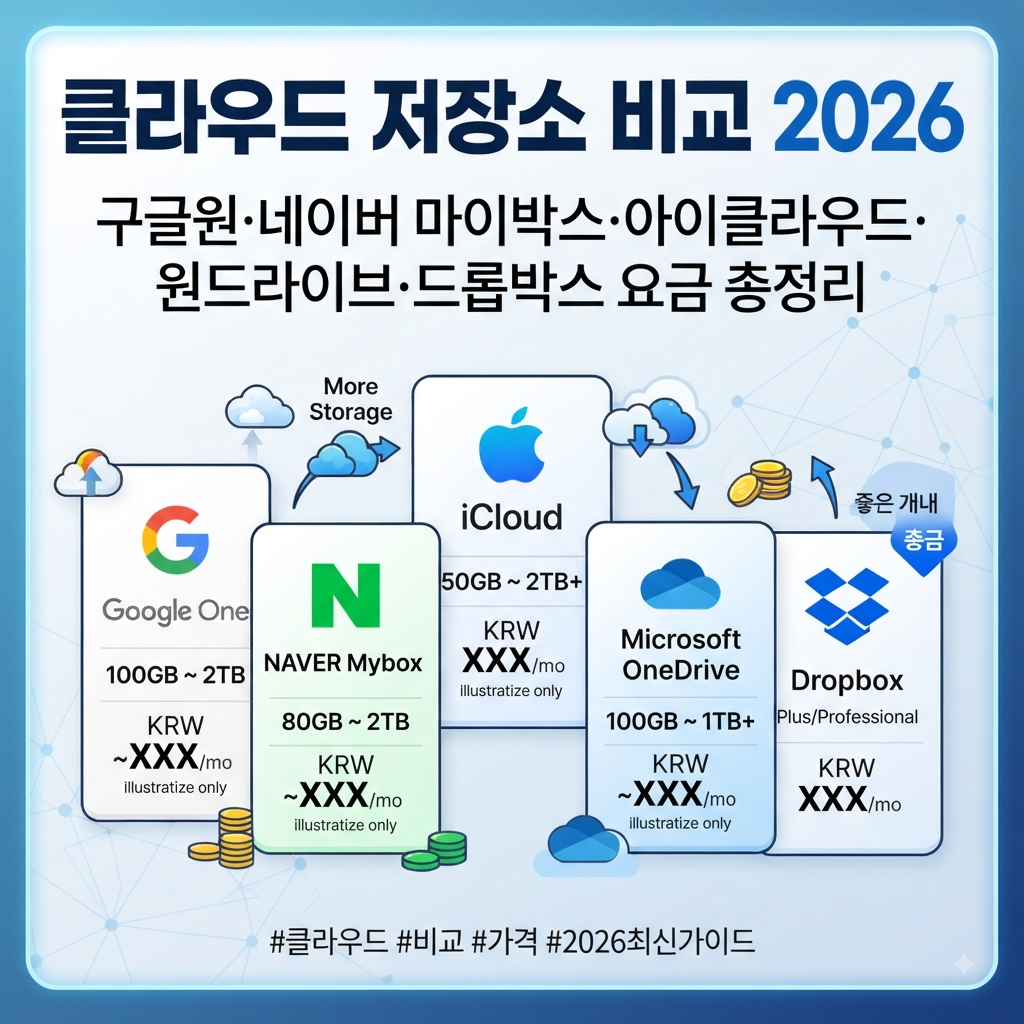 클라우드 저장소 비교 2026 구글원·네이버 마이박스·아이클라우드·원드라이브·