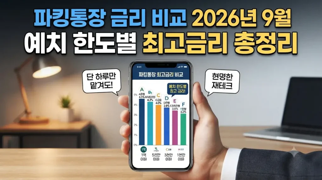 파킹통장 금리 비교 2026년 9월 기준, 예치 한도별 최고금리 총정리