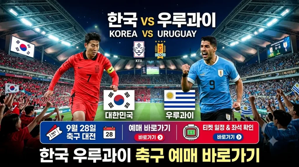 한국 우루과이 축구 예매 바로가기 9월 28일 티켓 일정·좌석 확인