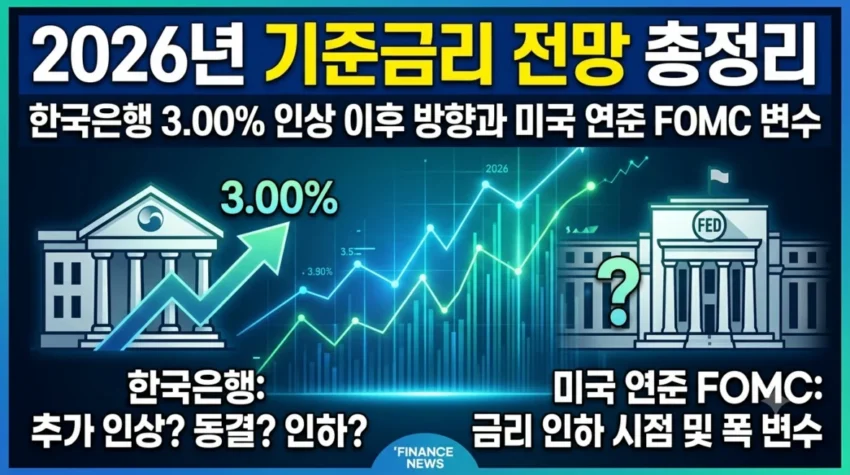 2026년 기준금리 전망 총정리 한국은행 3.00% 인상 이후 방향과 미국 연준 FOMC 변수