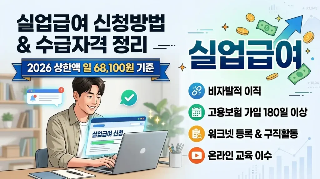  실업급여 신청방법 및 수급자격 요건 정리, 2026 상한액 68,100원 기준