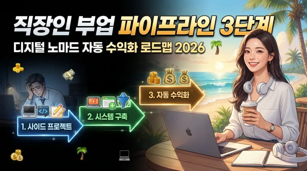 직장인 부업 파이프라인 3단계, 디지털 노마드 자동 수익화 로드맵 2026