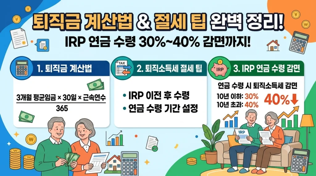 퇴직금 계산법과 퇴직소득세 절세 팁 정리, IRP 연금수령 30%에서 40% 감면