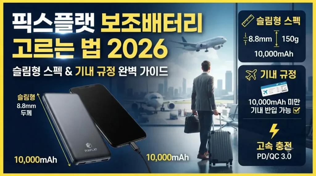 픽스플랫 스마트폰 보조배터리 고르는 법 2026 - 슬림형 스펙 기준과 기내 규정