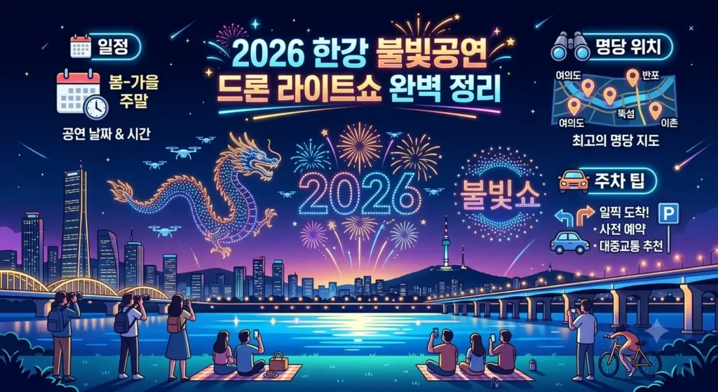 2026 한강 불빛공연 드론 라이트쇼 일정·명당 위치·주차 팁 완벽 정리